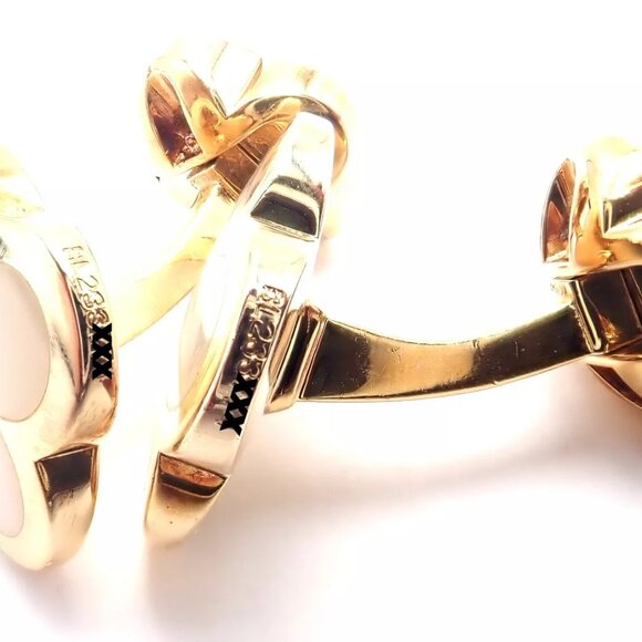 Van Cleef & Arpels 18k Yellow Gold Pure Alhambra Mother Of Pearl Cufflinks Cert. - Picture 7 of 12